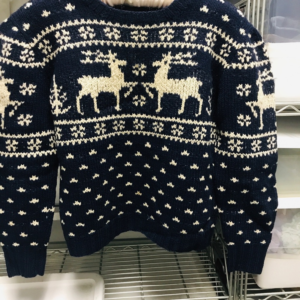 REINDEER SALE Ralph Lauren 100%Wool Hand Knit Sweater womens S—M Boys 16 Bust 38